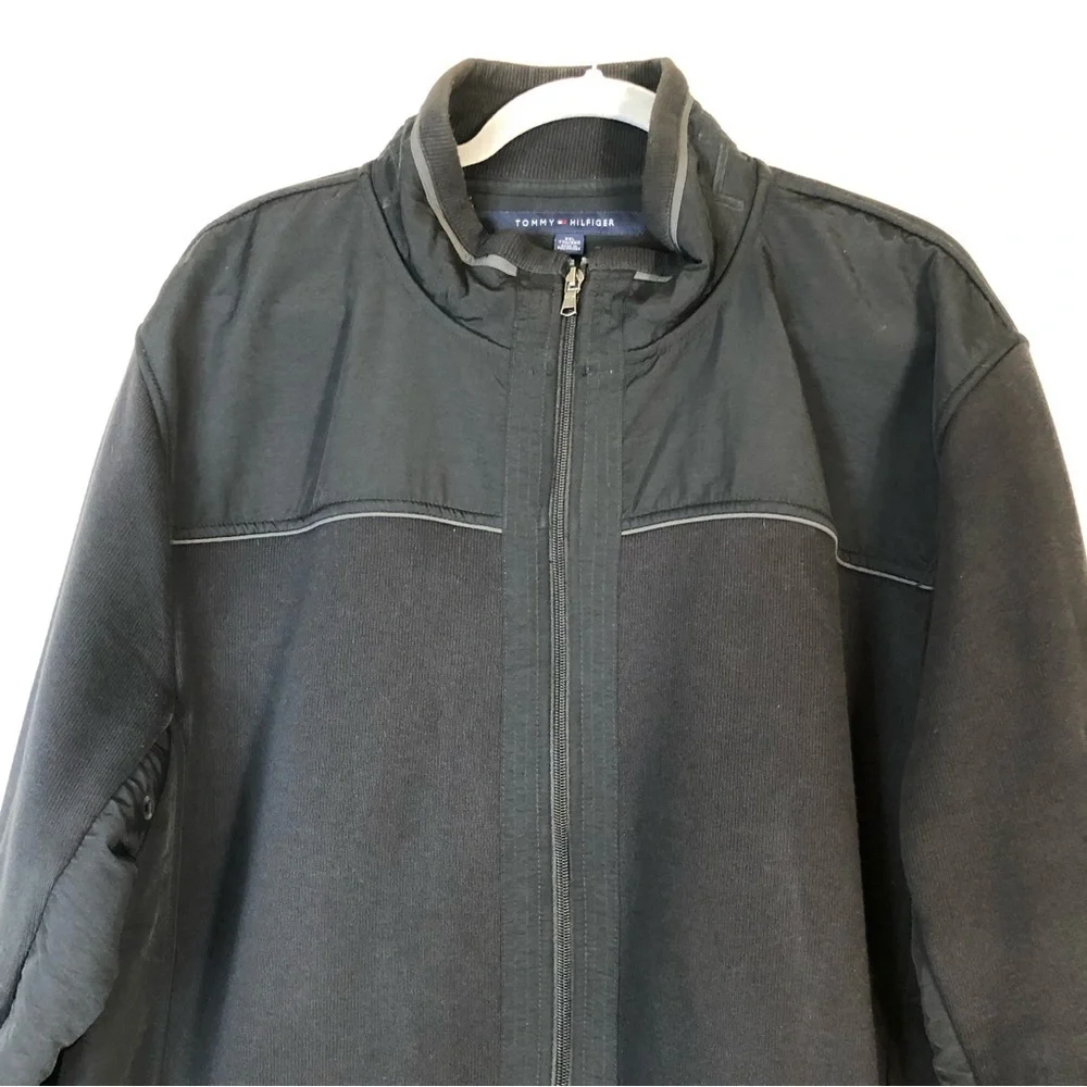 Tommy Hilfiger Men's Black Grey Zip Up Logo Bomber‎ Jacket Size XXL
